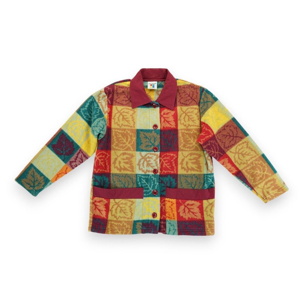 Vintage CityScape Canada Maple Leaf Colorful‎ Cardigan Plaid Women's Small